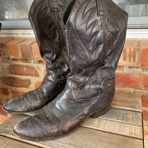 Mens Black Leather Justin Cowboy Boots// size 10